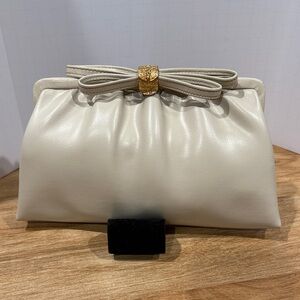 Vintage L&M After Five Off White Leather Clutch with Gold Accent